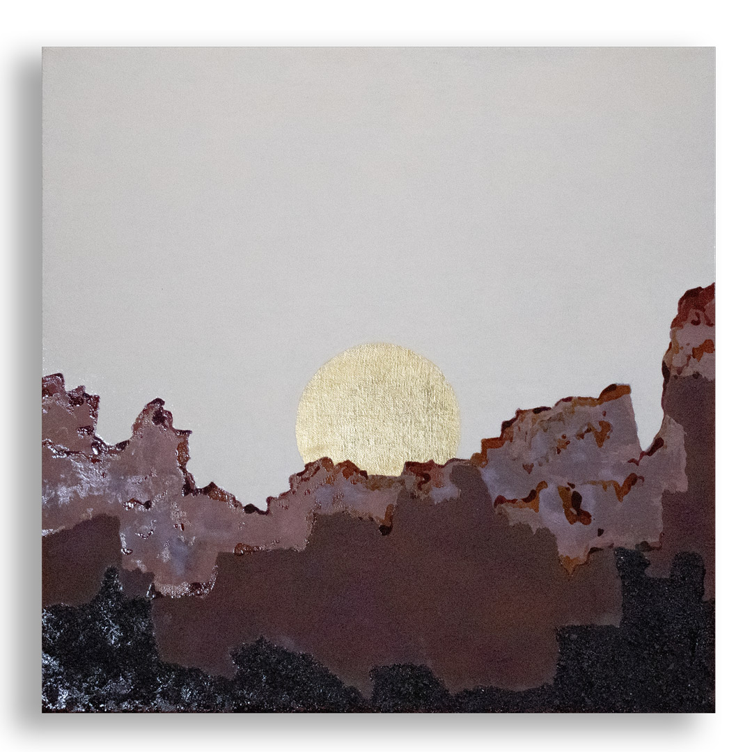huile sur toile de 55x55cm ayant pour titre : Plus tout à fait dans l'abstraction