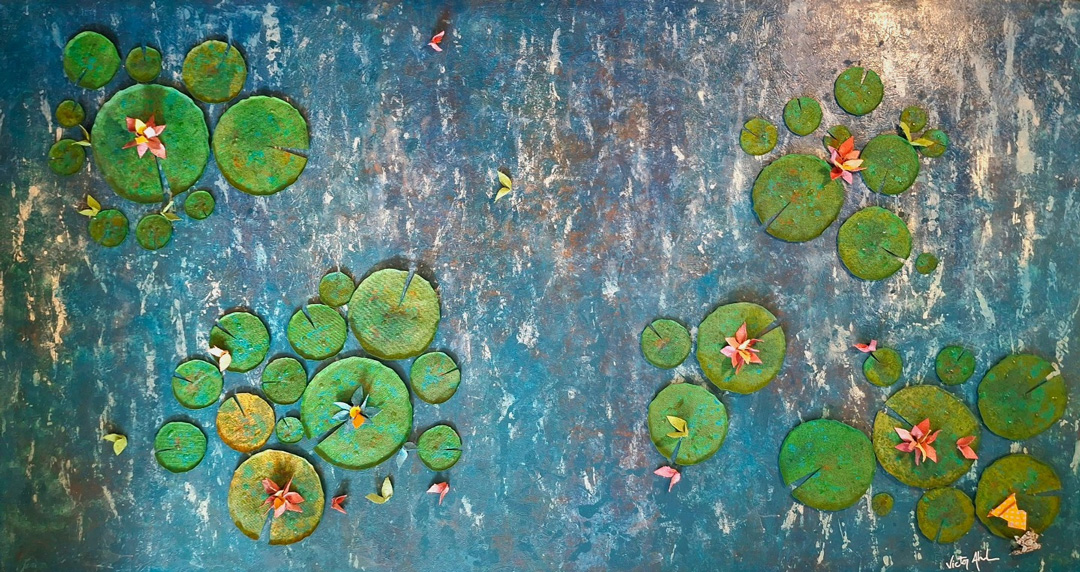 huile sur toile de 240x120cm intitulé : Nyphéas-Rorschach