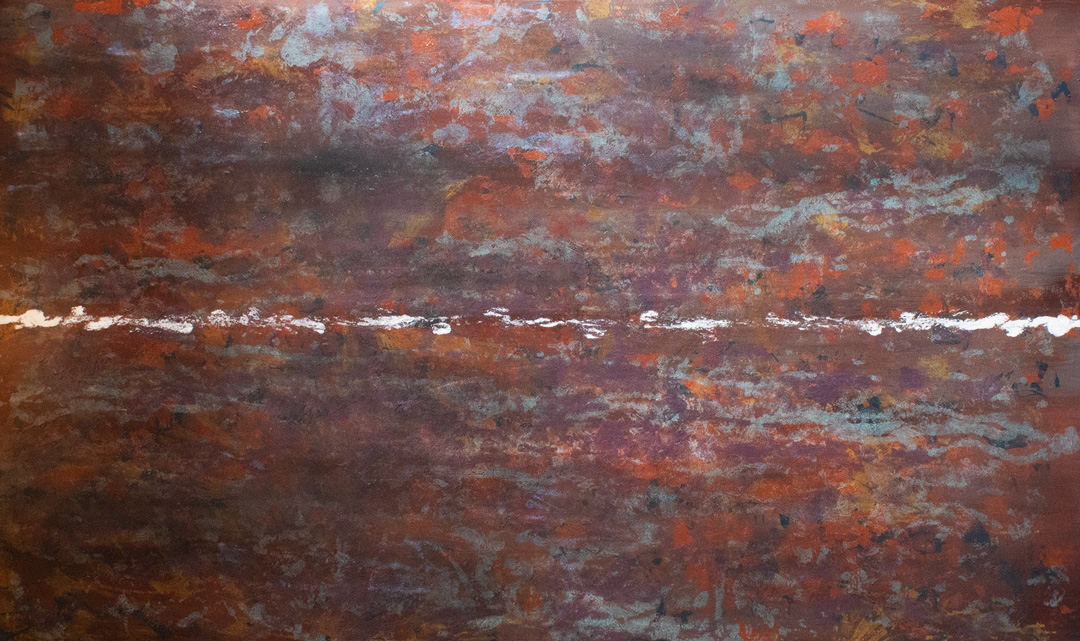 Huile sur toile de 194x110cm intitulé : Plancher d'atelier mal entretenu