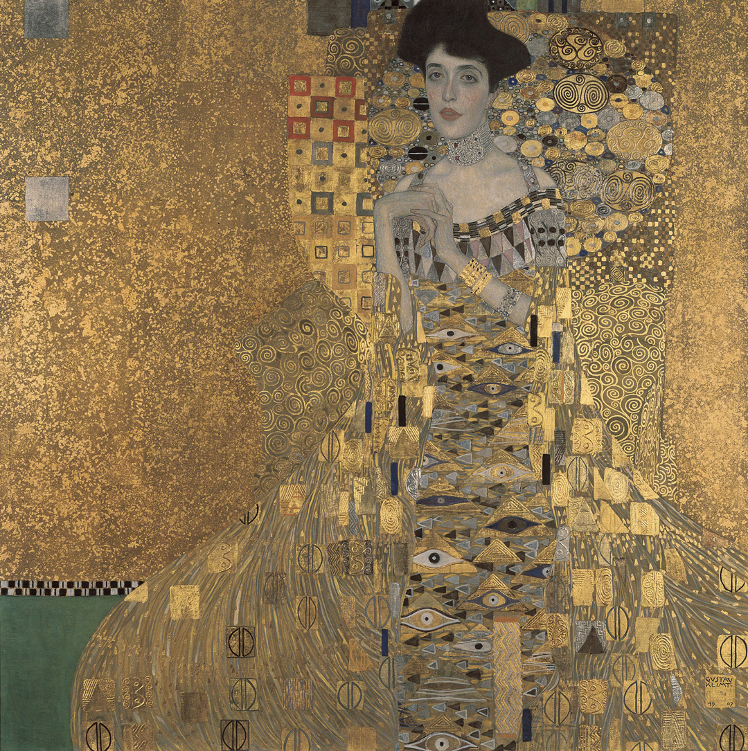 Portrait d'Adele Bloch-Bauer I par Gustav Klimt, est une huile sur toile de 138x138 cm peinte sur feuille d'or et d'argent.