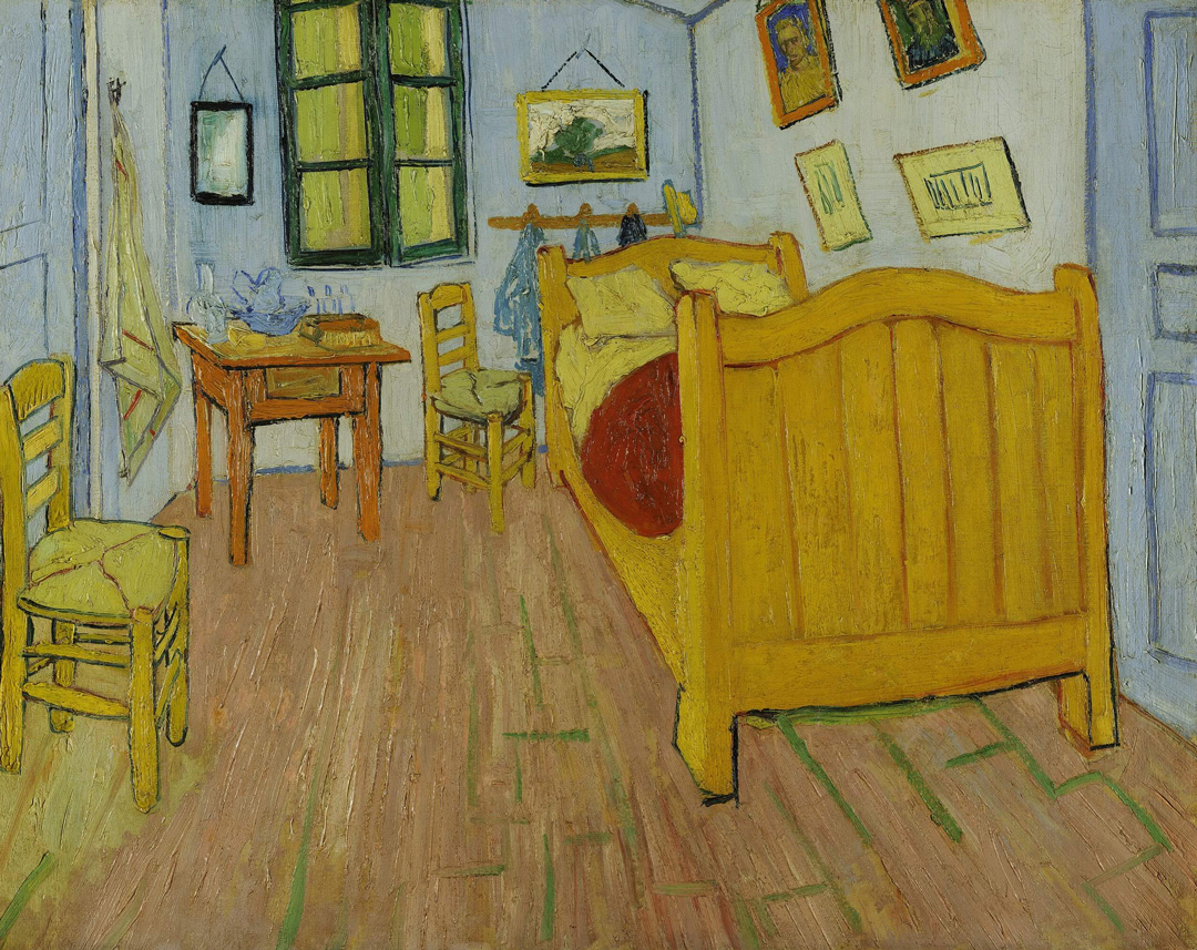 Le tableau la chambre de Van Gogh avec ses couleurs altérées concernant les murs en bleu
