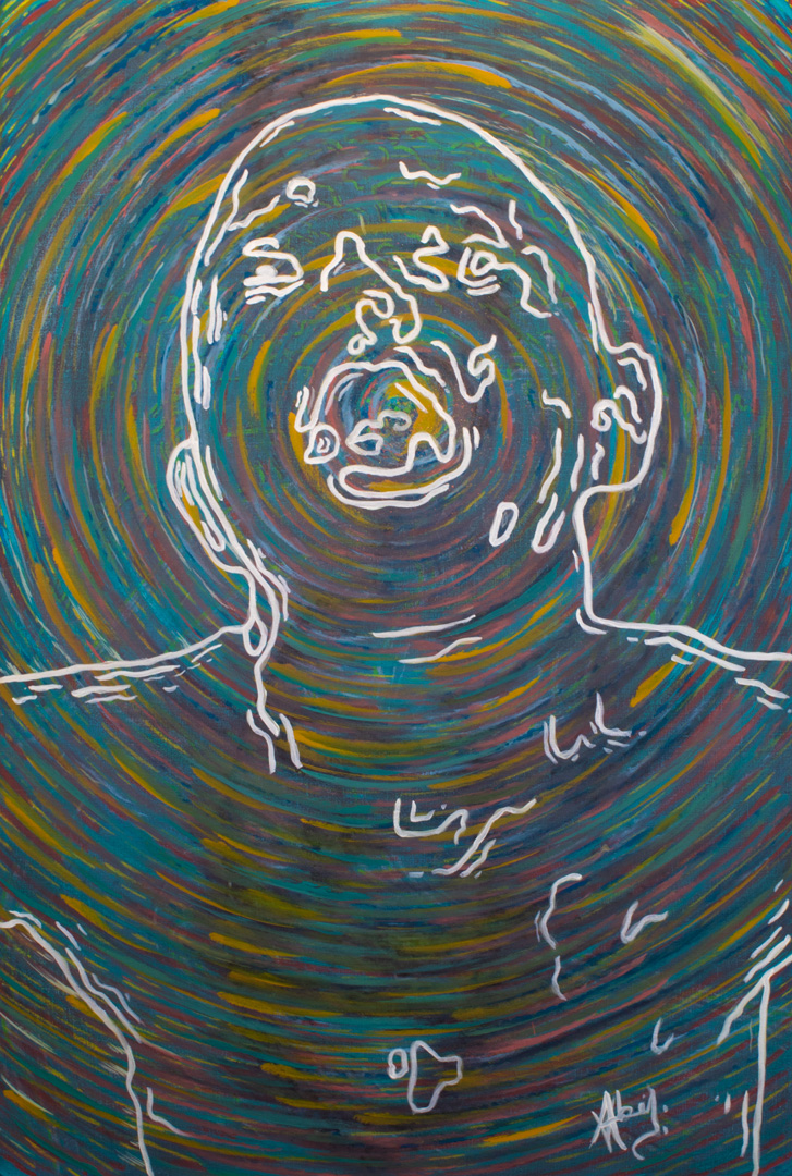 huile sur toile de 82x122cm ayant pour titre : Sculpture mimétique pour zoologiste patibulaire emphatique