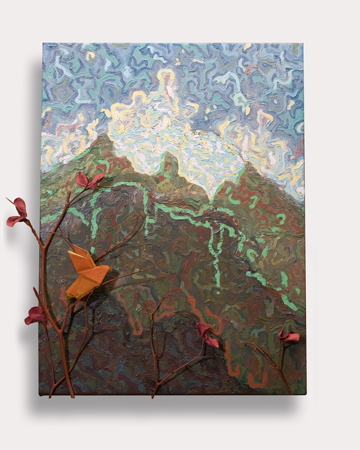huile sur toile de 60x80cm intitulé : Vision panoramique du Piton des neige pour l'oeil droit
