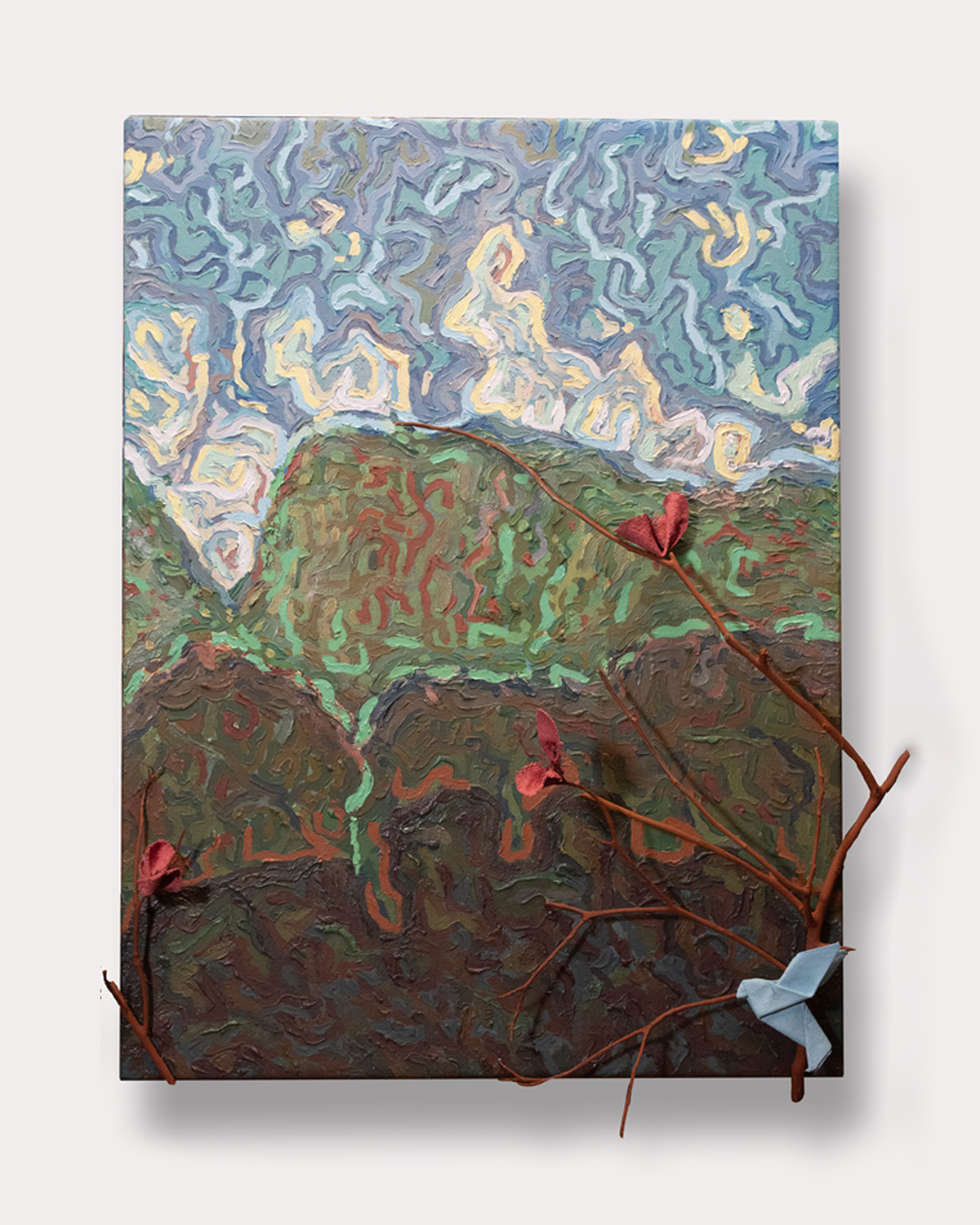 huile sur toile de 60x80cm intitulé : Vision panoramique du Piton des neige pour l'oeil gauche